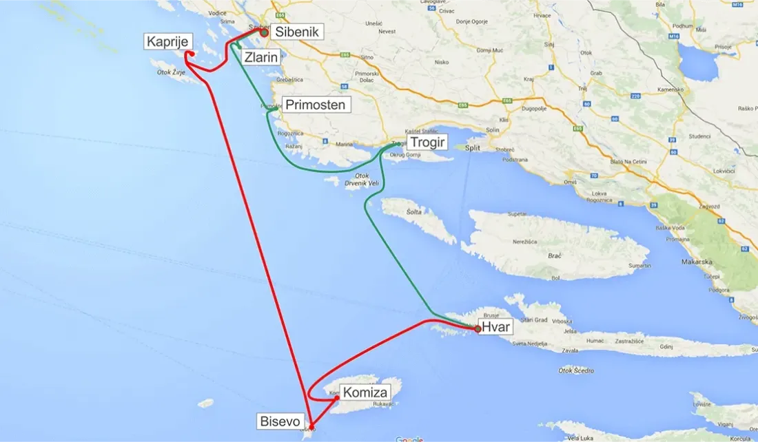 Trasa z Szybenika do Trogiru na Hvar i na Vis