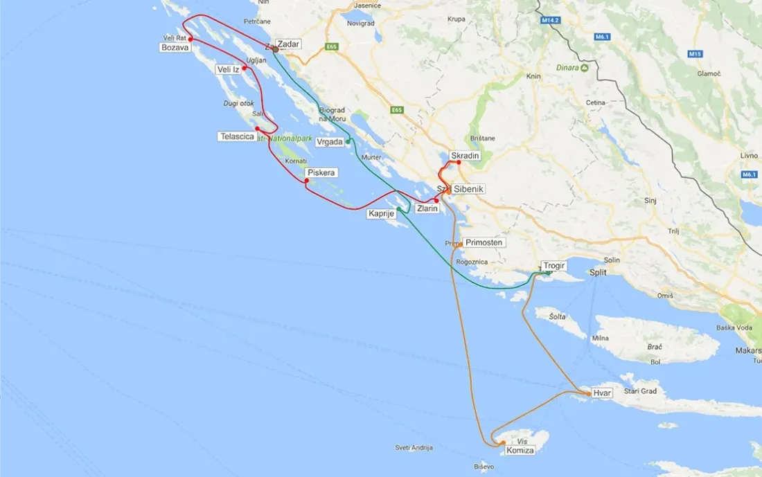 Route from Zadar to Skradin, Trogir and to Vis (14 days)