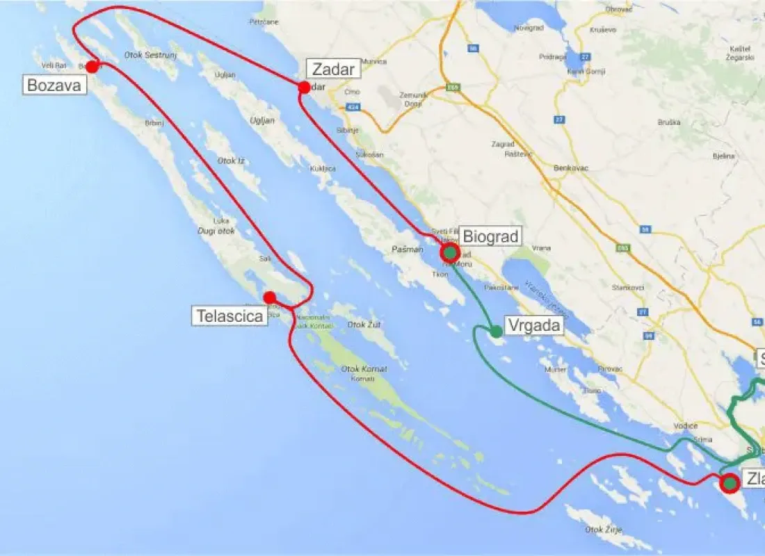 Route from Biograd to Zadar and to Skradin