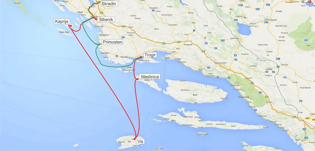 Trasa z Szybenika na Vis i do Skradinu